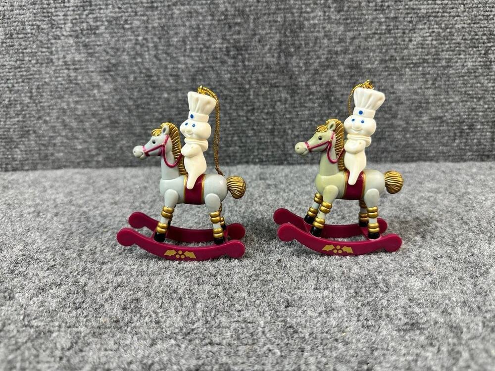 Vintage 1999 Pillsbury Doughboy Rocking Horse Ornament Lot of 2 TPC Collectible